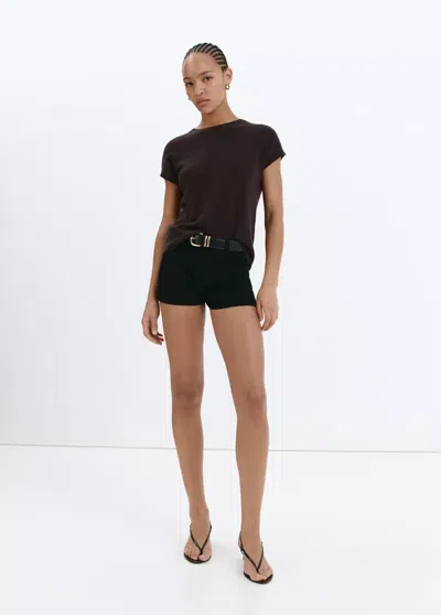 Mango T-shirt Maille Manches Courtes In Marron