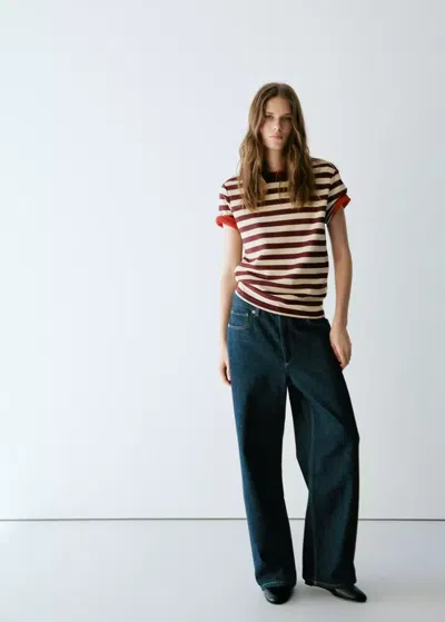 Mango T-shirt Manches Courtes Rayures In Grenat