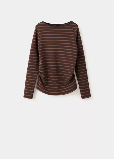 Mango T-shirt Rayures Col Bateau In Marron