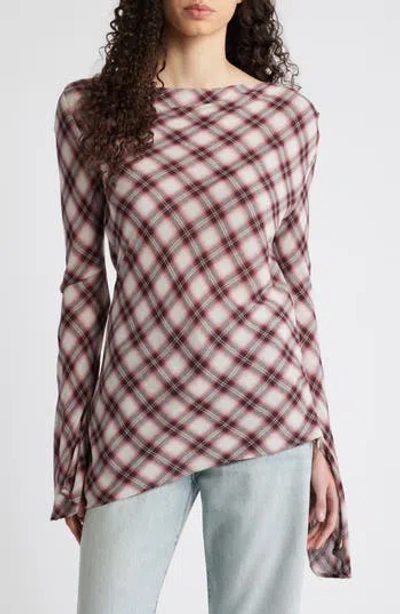 Mango Tulipa Plaid Cowl Neck Asymmetric Top In Dark Red