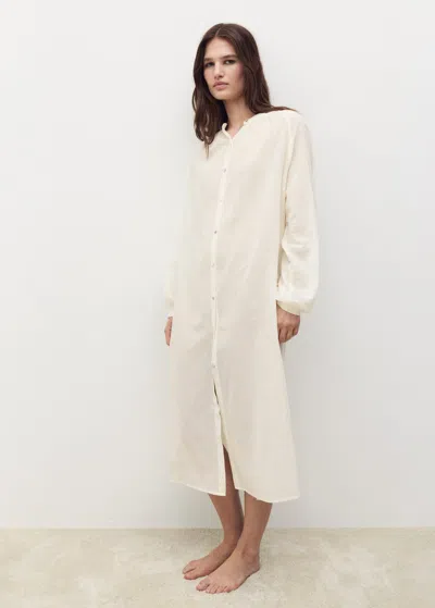 Mango Tunique Coton Boutons Ivoire - Femme - M -  In White