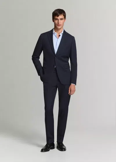 Mango Turin 100% Wool Suit Blazer In Navy