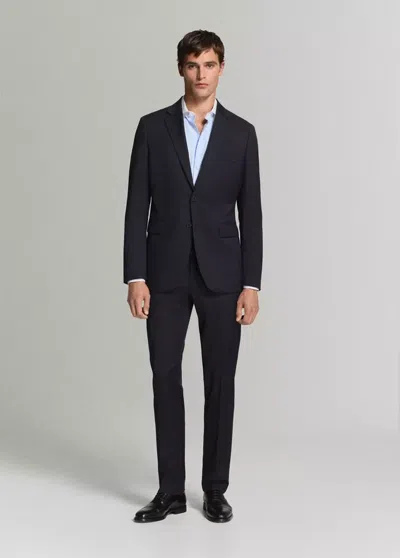 Mango Turin 100% Wool Suit Pants In Dark Navy