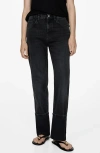 Mango Turn-up Hem Straight Jeans Black Denim In Black Denim