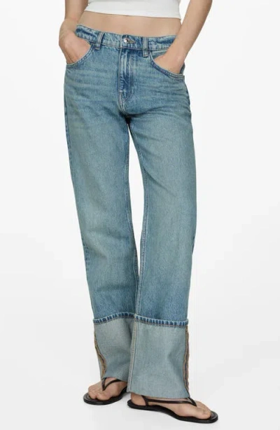 Mango Turn-up Hem Straight Leg Jeans In Medium Blue