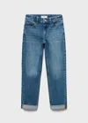 Mango Kids' Turned-up Straight Jeans In Blue