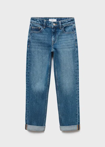 Mango Kids' Turned-up Straight Jeans In Blue