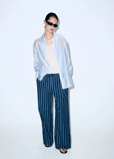 Mango Turn-up Hem Striped Trousers In Blue