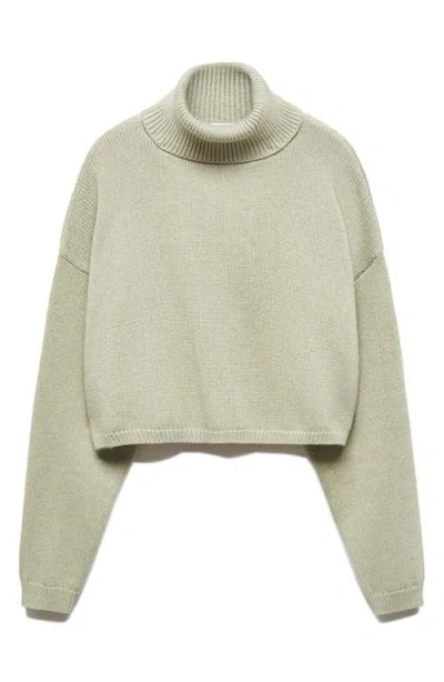 Mango Turtleneck Crop Sweater In Khaki Green