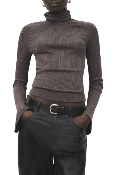 Mango Turtleneck Flare Sleeve Rib Sweater In Gray