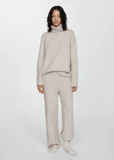 Mango Turtleneck Knit Sweater In Light/pastel Brown