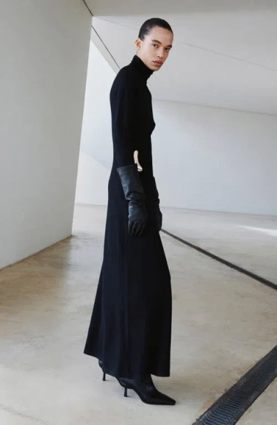 Mango Turtleneck Long Sleeve Knit Dress In Black