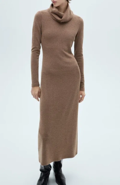Mango Turtleneck Long Sleeve Knit Sweater Dress In Brown
