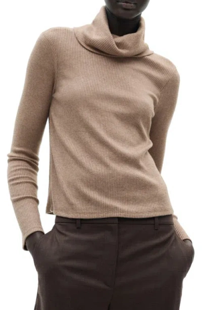 Mango Turtleneck Long Sleeve Top In Brown