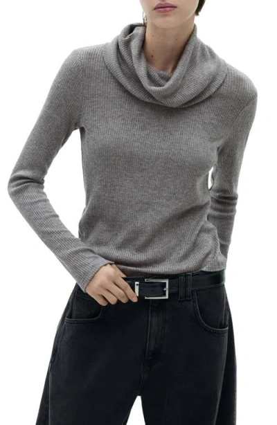Mango Turtleneck Long Sleeve Top In Grey