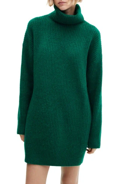 Mango Turtleneck Rib Sweater Dress In Dark Green