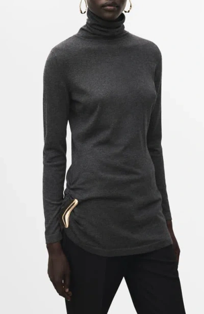 Mango Turtleneck Tunic With Brooch In Black