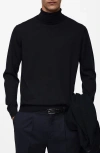 Mango Fine Knit Turtle Neck Long Sleeve Sweater In Navy