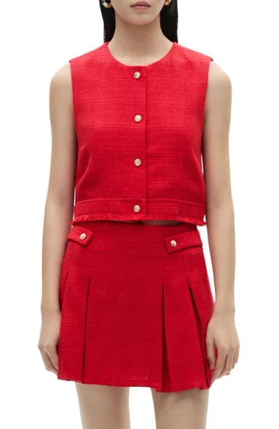 Mango Tweed Crop Vest In Red