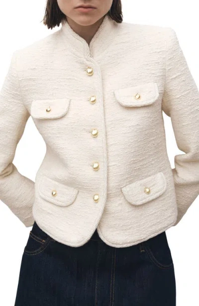 Mango Tweed Jacket In Ecru