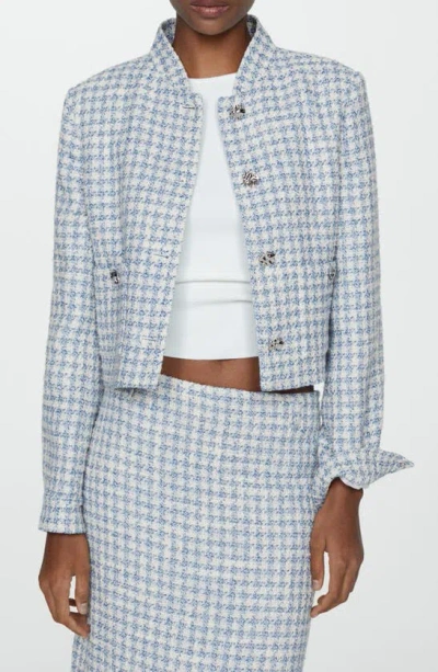 Mango Tweed Jacket In Sky Blue