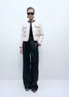 Mango Tweed Jacket With Contrast Trims Ecru In Ecru