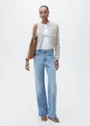 Mango Tweed Jacket With Frayed Ends Sky Blue In Sky Blue