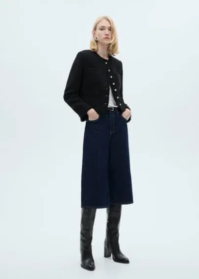 Mango Tweed Jacket With Jewel Buttons Black