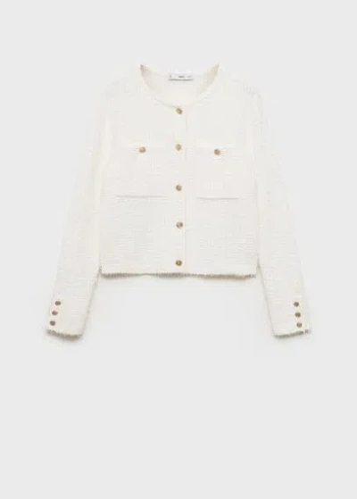 Mango Tweed Jacket With Jewel Buttons Ecru