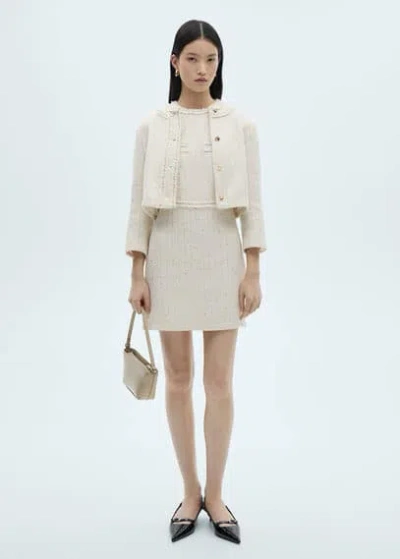 Mango Tweed Jacket With Jewel Buttons Ecru In Écru