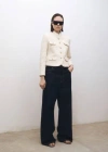 Mango Tweed Jacket With Striped Collar Ecru In Ecru
