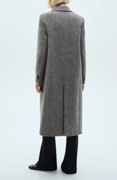 Mango Tweed Longline Coat In Grey