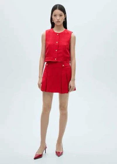 Mango Tweed Pleated Skirt Red