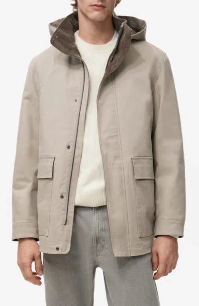 Mango Twill Parka With Removable Hood In Gray