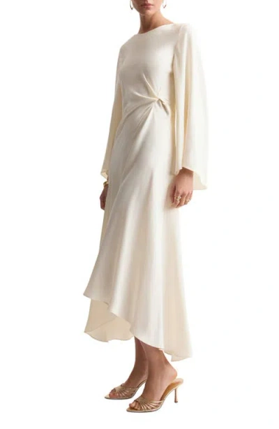Mango Twist Flutter Sleeve Satin Dress In White