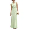Mango Twist Waist Sleeveless Satin Gown In Green