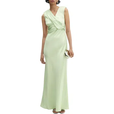 Mango Twist Waist Sleeveless Satin Gown In Green