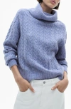 Mango Twisted Cable Knit Donegal Turtleneck Sweater In Sky Blue