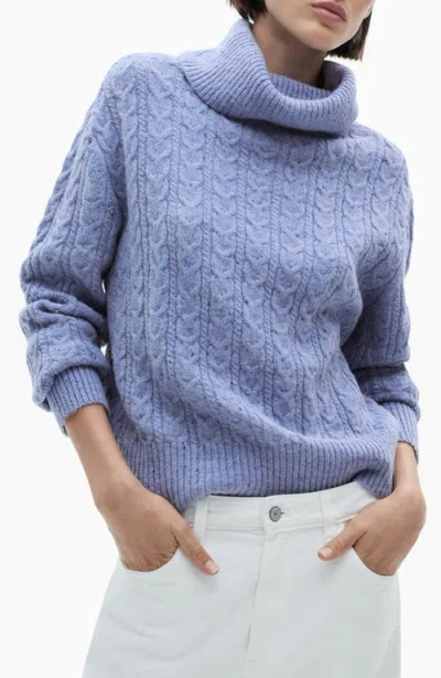 Mango Twisted Cable Knit Donegal Turtleneck Sweater In Sky Blue