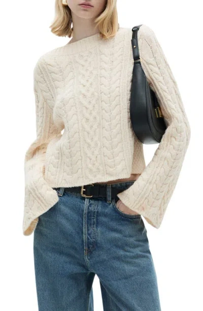 Mango Twisted Flare Sleeve Sweater In Ecru