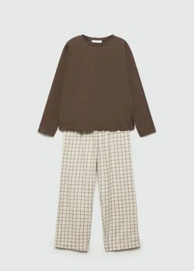 Mango Two-piece Cotton Pyjamas Brown In Marron