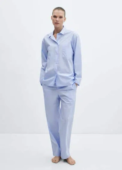 Mango Two-piece Cotton Pajamas Sky Blue
