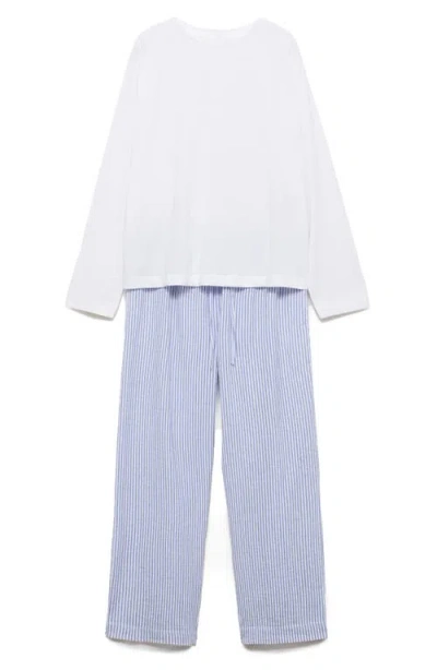 Mango Two-piece Stripe Cotton Pajamas In China Blue