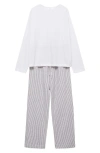 Mango Two-piece Stripe Cotton Pajamas In Medium Grey