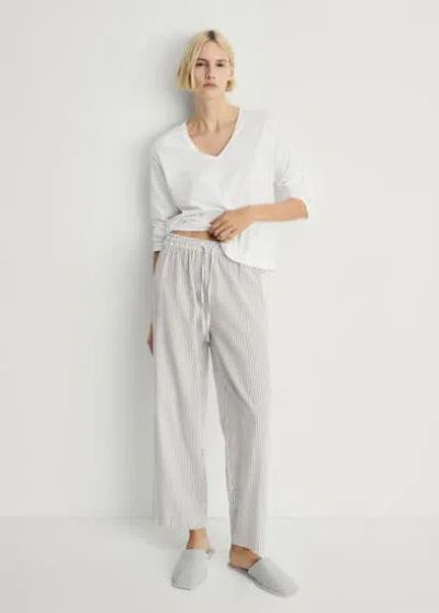 Mango Two-piece Striped Cotton Pyjamas Medium Brown