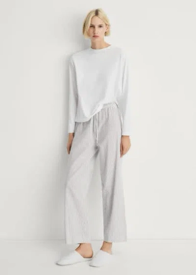 Mango Two-piece Striped Cotton Pyjamas Medium Grey