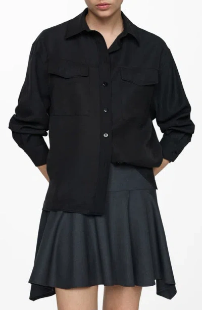 Mango Two-pocket Button-up Shirt In Black