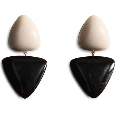 Mango Two Tone Drop Earrings In Black