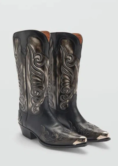Mango Two-tone Leather Cowboy Boots Brown