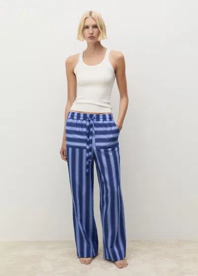 Mango Two-tone Lyocell Stripe Woven Trousers Blue